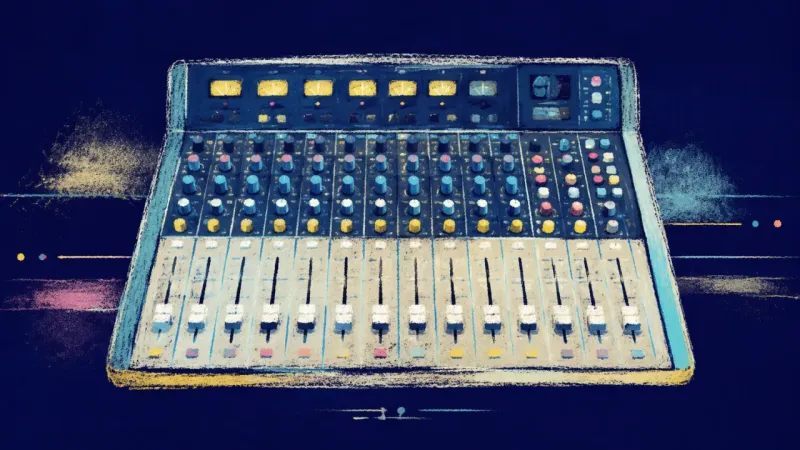 Channels Reclaimed A restored mixing console with distinct, orderly channels, symbolizing family care guided byboundari