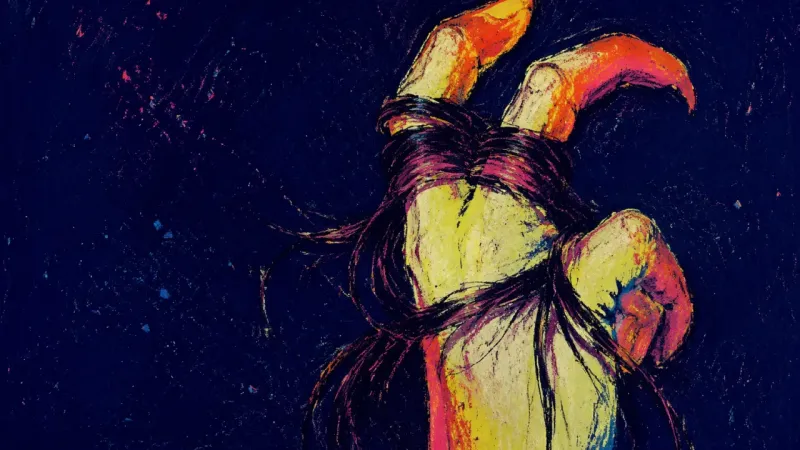 A hand winding a lock of hair tightly around two fingers, symbolizing the strain of editing every