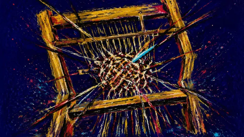 The Choked Loom A distorted loom bound in tangled lines represents perfectionism, advisor email procrastination, and