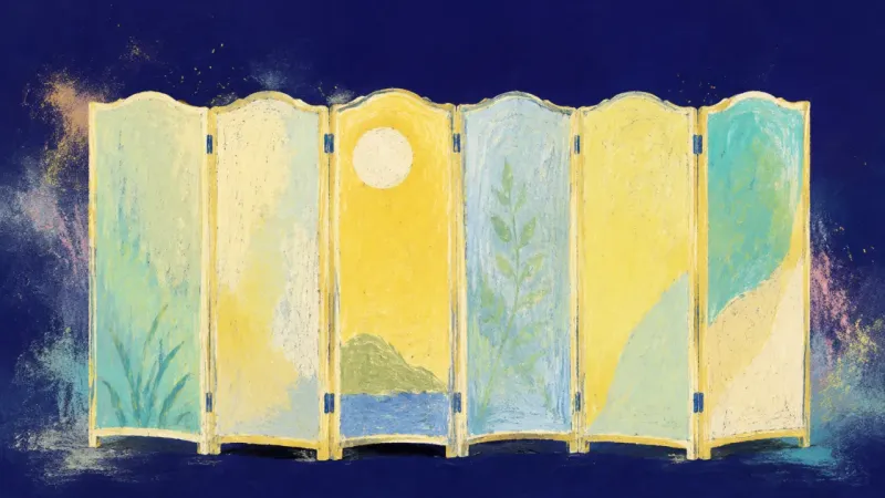 Panels in Balance A room divider restored to even panels and clean edges, symbolizing balanced care after stepping out