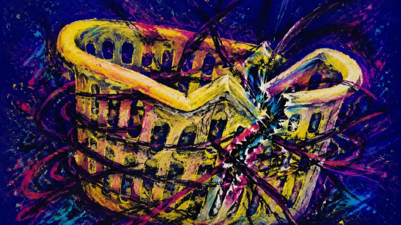 A crushed laundry basket bound by tangled lines represents the exhausting weekend reset loop and the