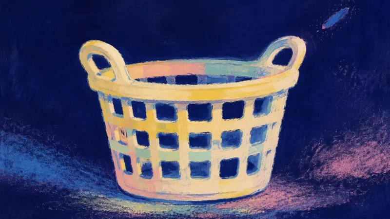 A restored laundry basket with evenly aligned openings represents bounded maintenance, balanced rest