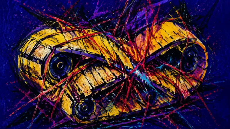 Continuity Under Siege A crushed conveyor belt bound by chaotic lines, expressing PTO guilt, constant vigilance, and the