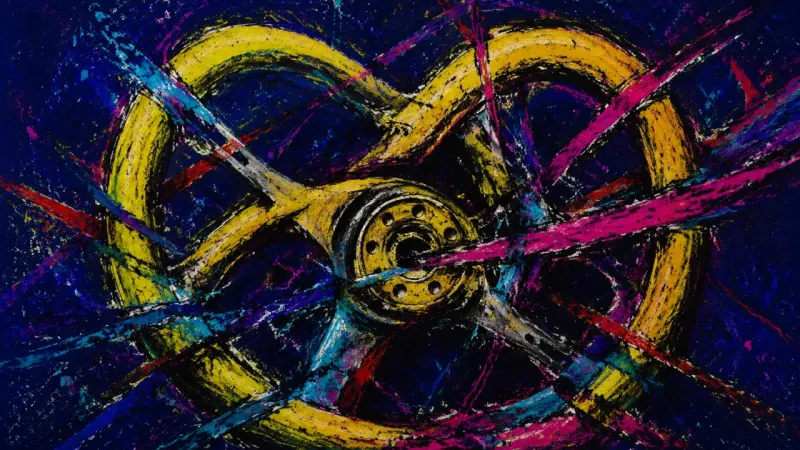 Hijacked Direction A warped steering wheel strangled by competing lines, representing approval seeking that overrides