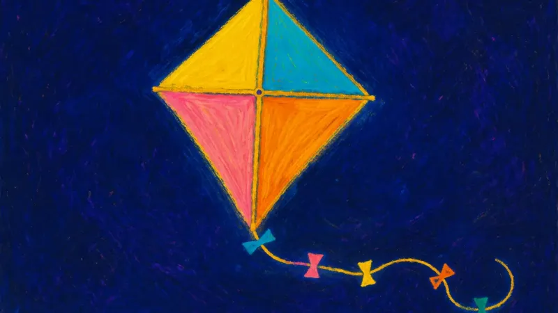 Kite in Alignment A fully opened kite with an orderly frame and released tail, representing self-trust built through a