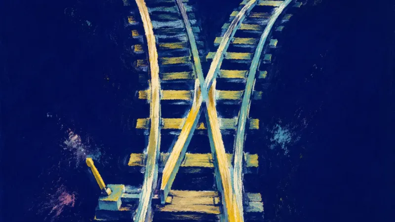 Route Restored A restored railway switch forms one coherent route, showing choice paralysis resolved through clear,
