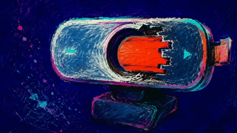 The Withheld Frame A webcam privacy shutter jammed across its opening, symbolizing portfolio perfectionism and fear of