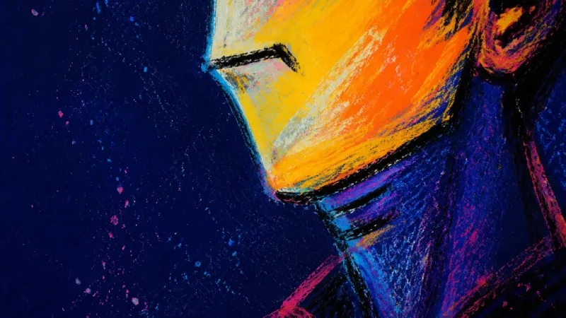 A cropped face presses its tongue hard against one cheek, expressing the restrained tension of self‑