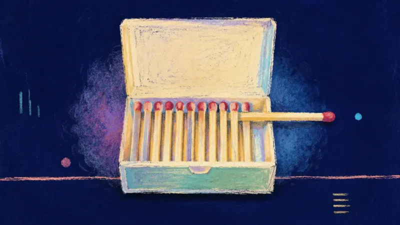 A restored matchbook with one match set apart, representing values-led experimentation, balanced ‎‎‎