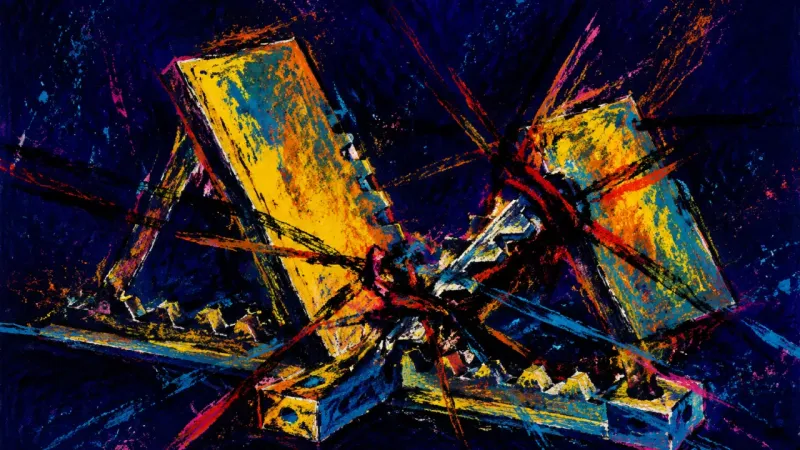 The Hijacked Start Buckled starting blocks bound in a dense snarl, representing deadline-driven procrastination and f