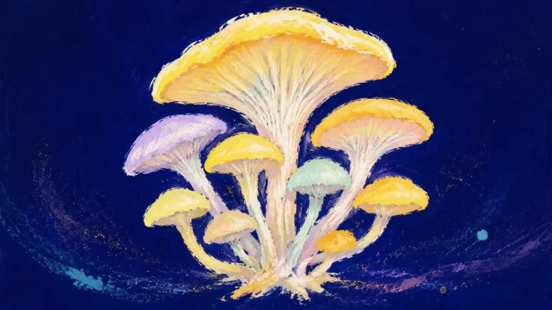 Connected, Still Whole A restored mushroom cluster opens into distinct connected forms, representing negotiated intimacy,38