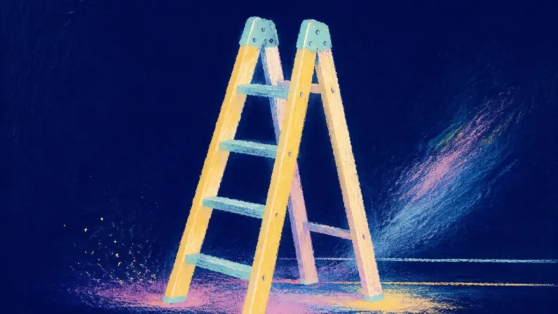 Capacity Reclaimed A restored stepladder with even rungs and clear structure, symbolising reduced-hours work returning