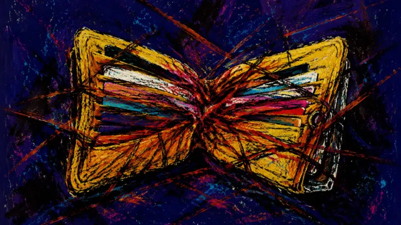 Overdrawn Boundaries A wallet crushed around overloaded compartments, representing wedding people-pleasing, depleted