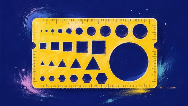 Self-Authored Order An open drafting stencil with restored apertures, symbolizing self-trust rebuilt through one small,,