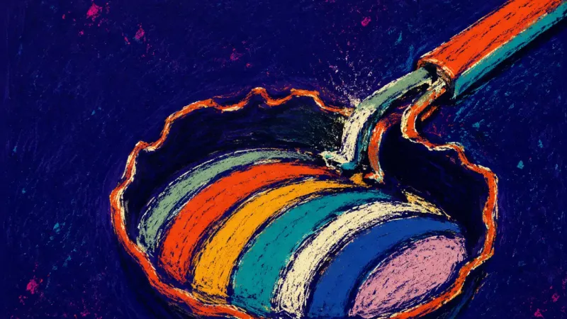 A severely deformed frying pan from repeated one-pan dinners, symbolizing a new home kept temporary