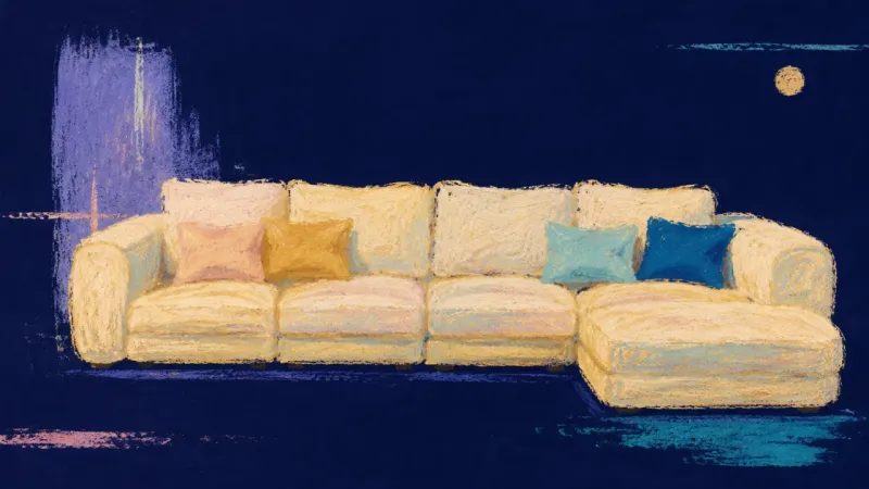 A restored sectional sofa with balanced modules and open contours, representing practical care becom