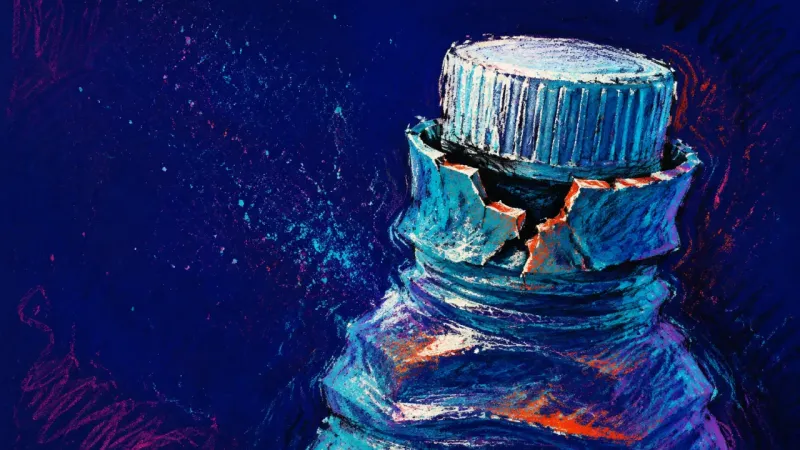 A refillable water bottle crushed around an over-tightened cap, symbolizing how repeated overwork