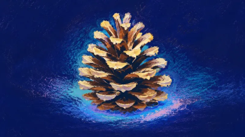 Grounded Unfurling An open, orderly pinecone represents financial stability and career fulfillment coexisting through a