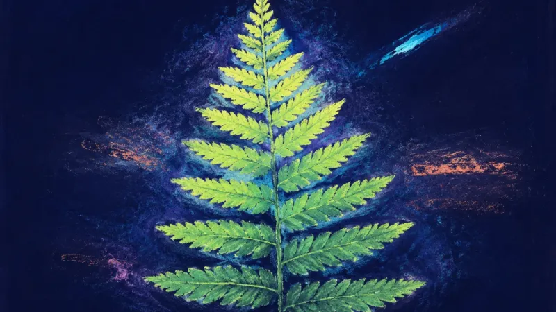 Unfurled Authority A fully unfurled fern frond represents approval anxiety resolving into balanced self-trust and open,