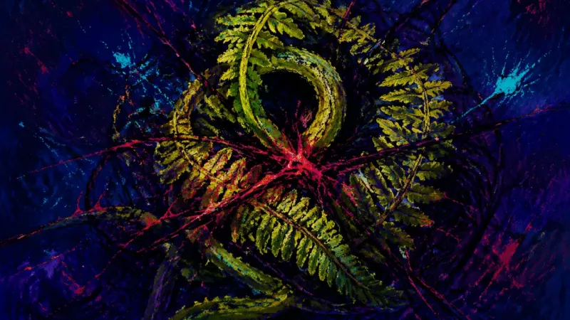 Frond in Deadlock A fern crushed into tangled coils, representing hyper-analysis, stalled action, and the loss of self