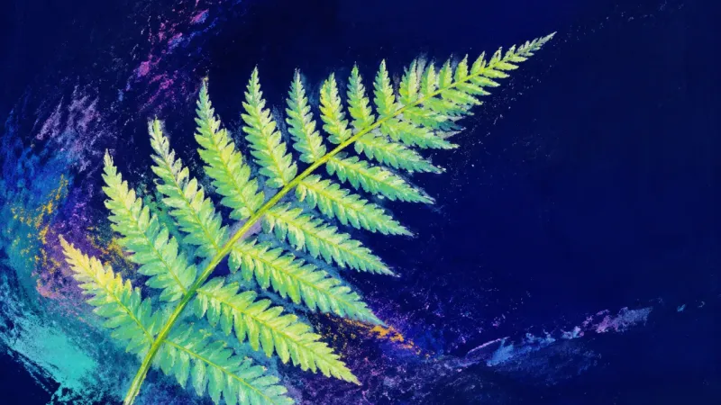 Practice Unfurls A fully unfurled fern represents the insight-action gap resolving into steady practice, balanced