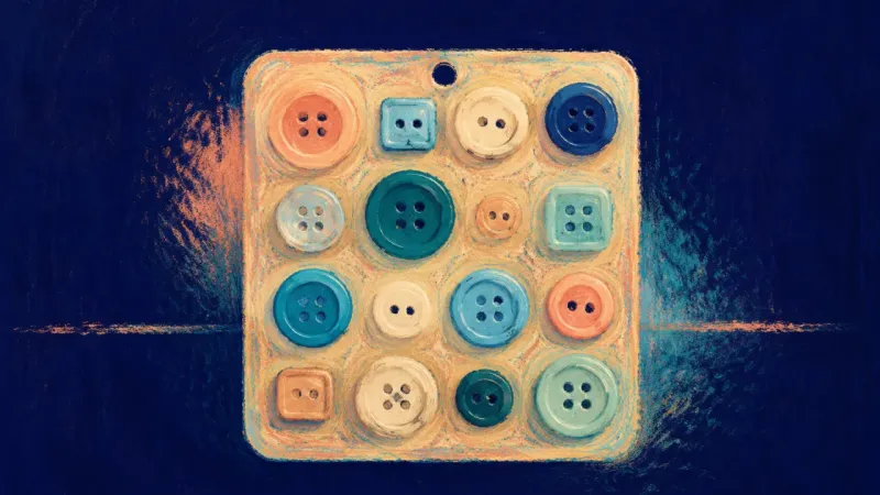A restored button sampler with each form clear and distinct, representing new connection guided by,