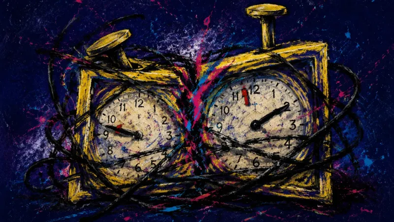 Unequal Turns A distorted chess clock with one side crushed, representing self-silencing and an unequal friendship