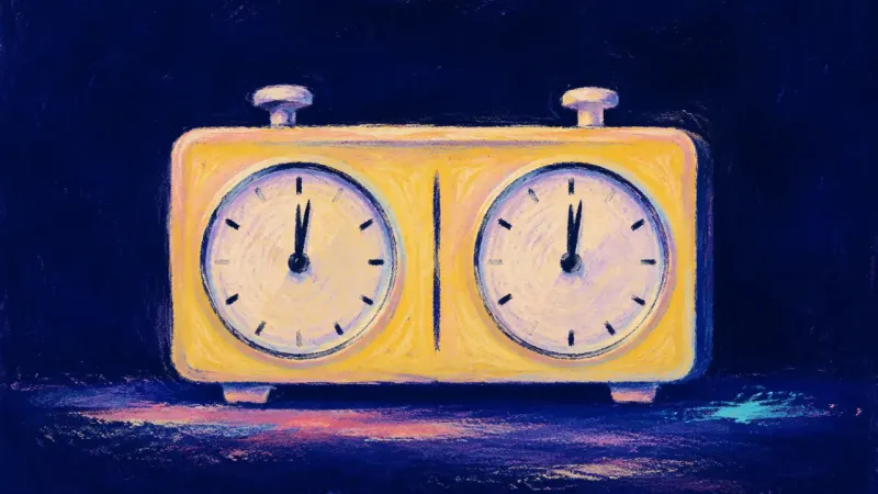 Equal Time A restored chess clock with matching sides, representing mutual voice, self-respect, and balanced