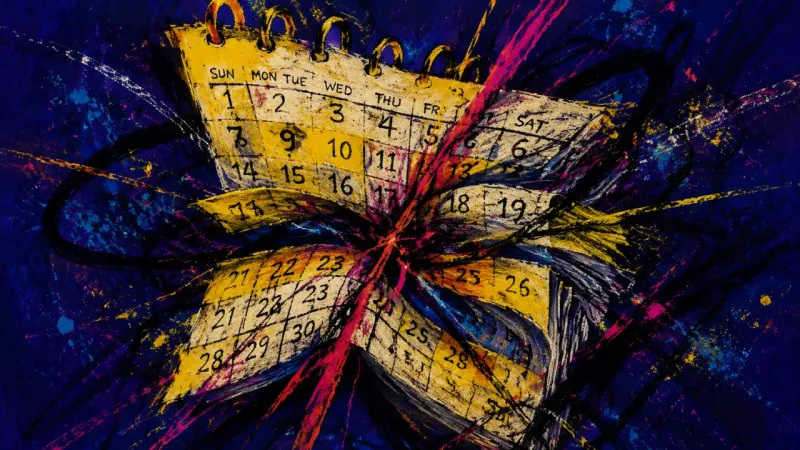 Crowded Evidence A crushed calendar grid representing the pressure to treat intense chemistry as proof of relational?