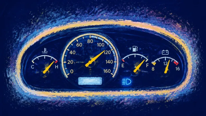 A restored instrument cluster with ordered dials, representing self-trust regained by noticing a re