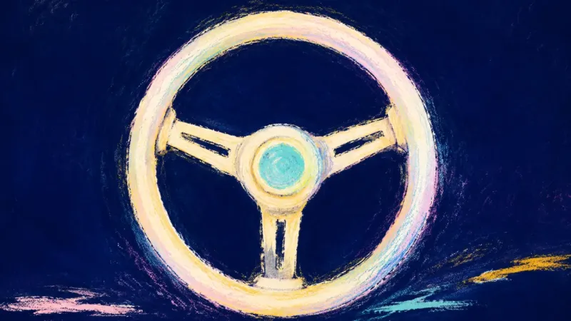 An abstract steering wheel restored to balanced order, symbolizing self-trust, honest difference, a