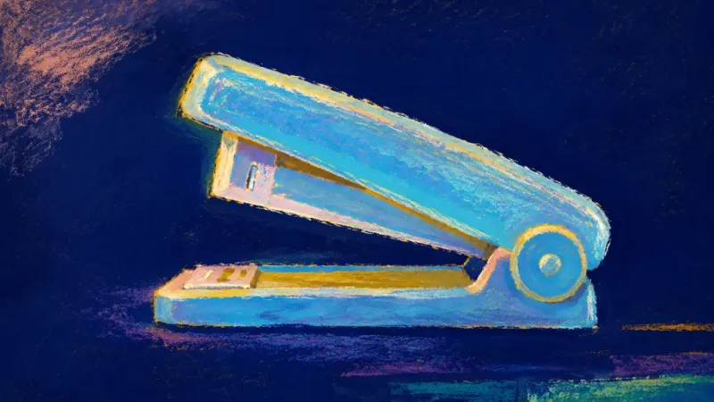 Consent Reclaimed A restored stapler with clear, ordered contours represents risk being named and consent returning to