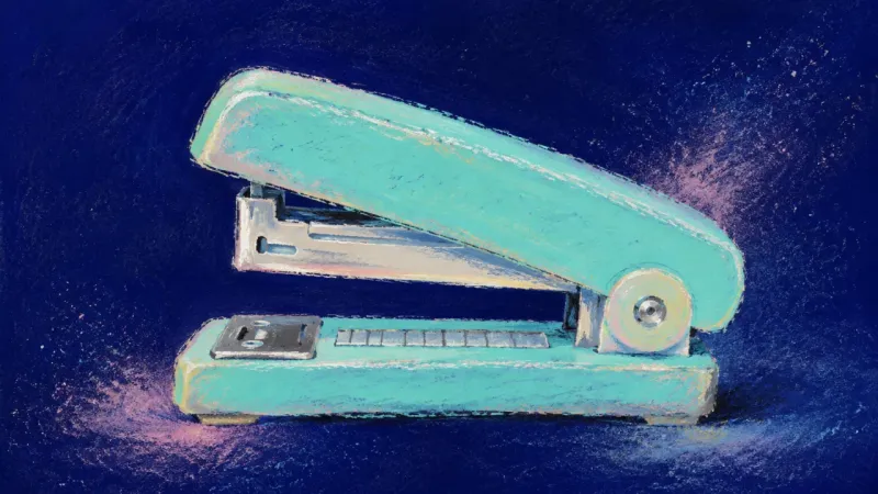 The Restored Interval A restored stapler with aligned contours and an open jaw, symbolizing steady solo-study progress led
