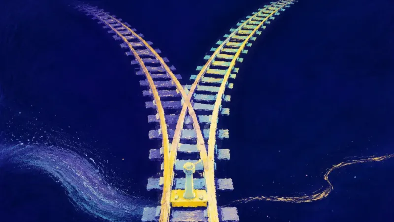 A railway switch restored to clear branching routes, representing renewed agency, balanced judgment,