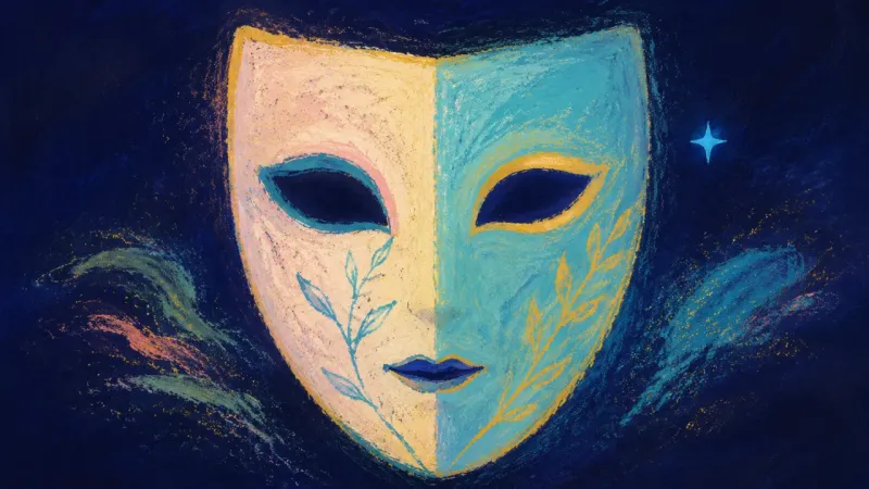 A mask regains a clear, open outline, representing bounded honesty, self-trust, and calm emotional a
