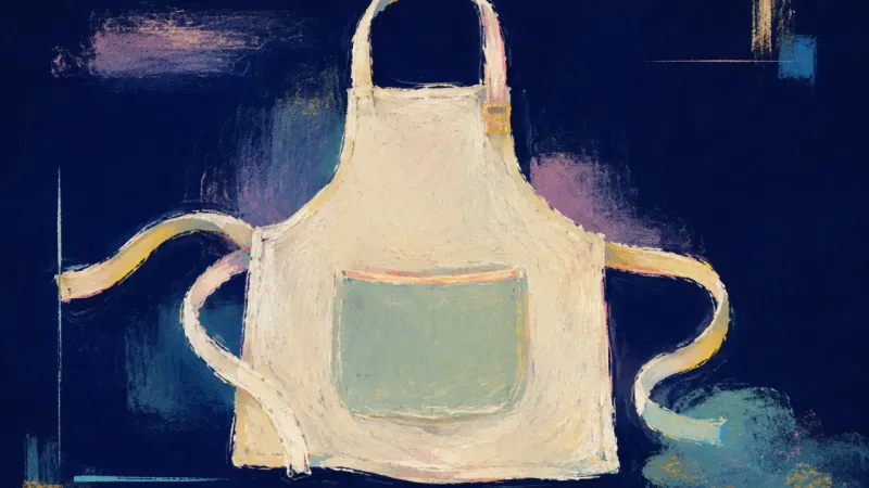 A restored apron with released ties and balanced contours, representing reciprocal friendship, clear