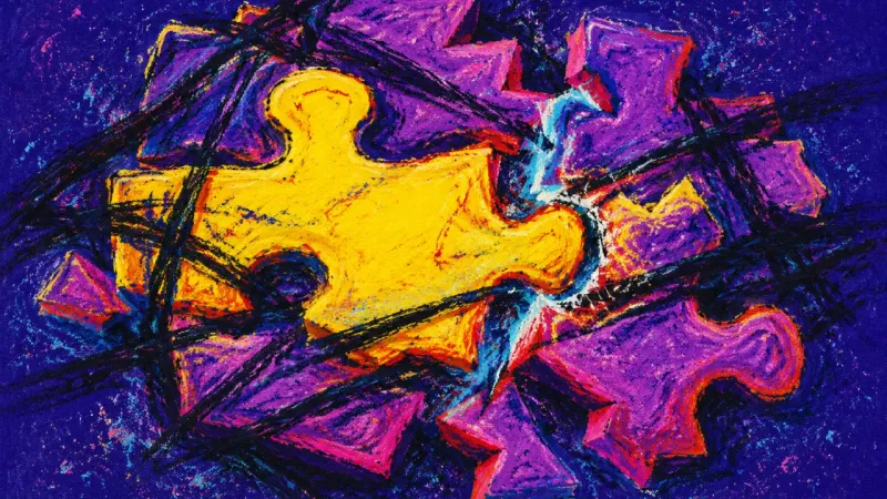 The Forced Fit A distorted jigsaw puzzle forced into mismatched joins, representing selective attention and the