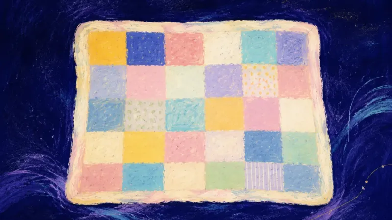 A fully released quilt with an ordered patchwork represents secure reconnection, honest requests,