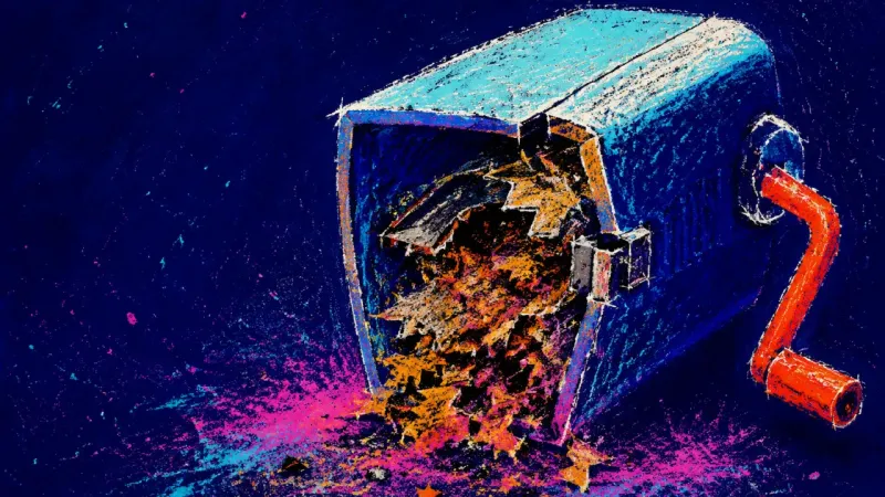 The Preparation Trap A pencil sharpener forced through a severe jam until its crank bends and casing splits, symbolizing