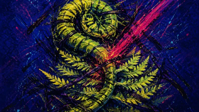 A compressed fern trapped in dense crossing lines, representing urgency that turns uncertain timing