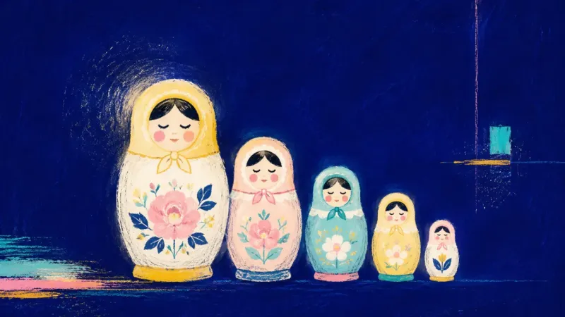 Five nesting dolls restored to order, representing prestige bias resolved through verified workload,