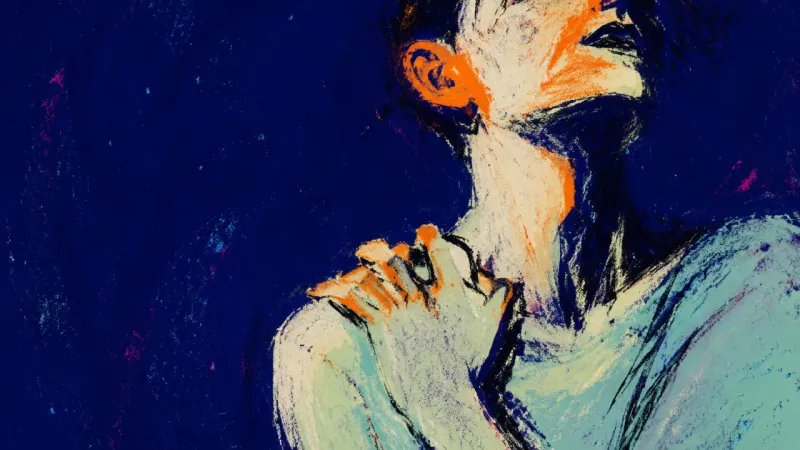 A hand presses hard into a raised shoulder, reflecting the exhaustion of accepting more work while