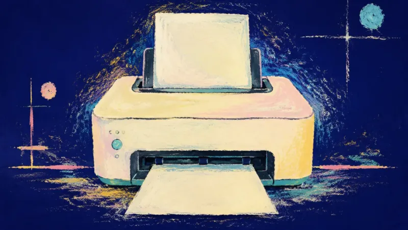Practice Finds Form A restored printer with orderly contours, representing study anxiety resolved through one completed.