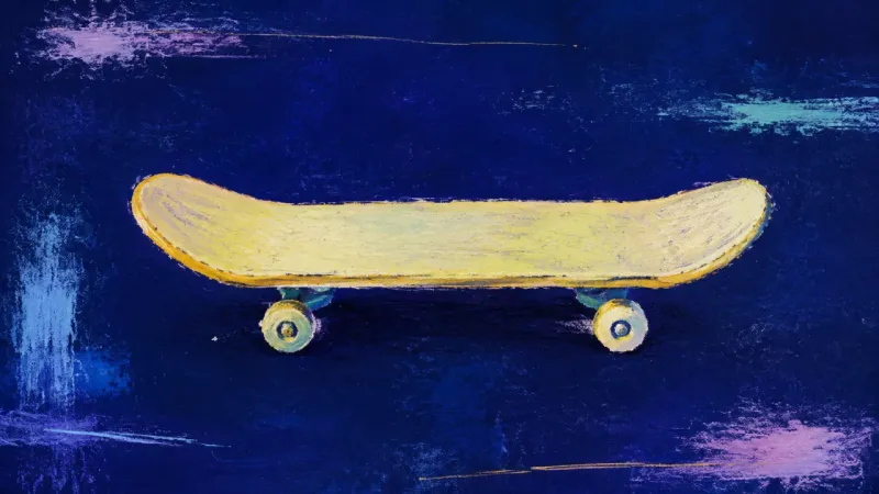 Motion Reclaimed A restored skateboard with an even deck and aligned wheels, representing experimental action,g order