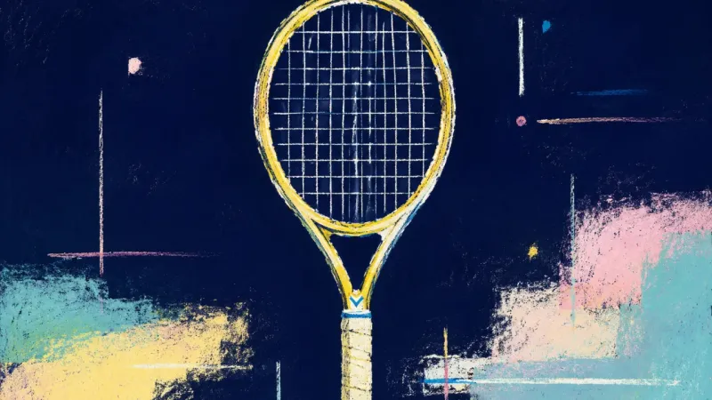 A restored tennis racket with evenly ordered strings, representing informed consent, balanced