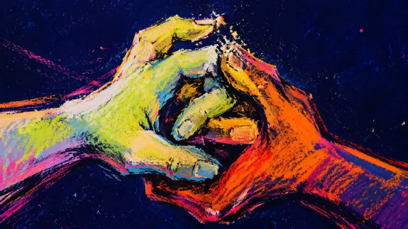 The Unsaid Terms Two tightly interlocked hands conceal the strain of discussing whether a couple is practically ready