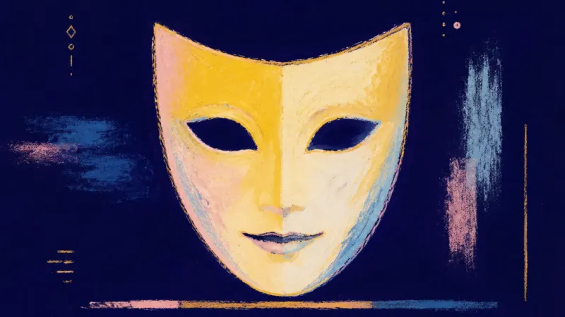 Unmasked Poise A theatre mask with a balanced outline represents a public self that feels truthful, flexible, and