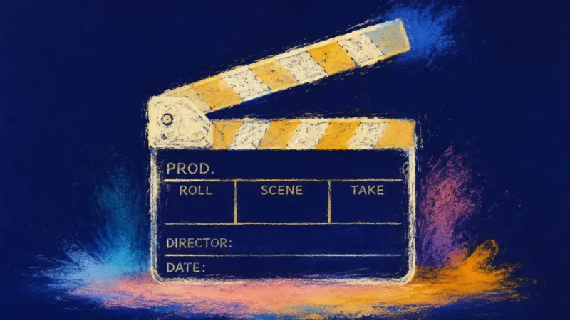 A restored clapperboard in balanced order represents career clarity grounded in values, practice,ot