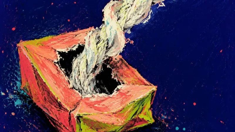 Comfort on Demand A crushed tissue box with a torn opening and tangled sheets, symbolising care depleted by one-sided.