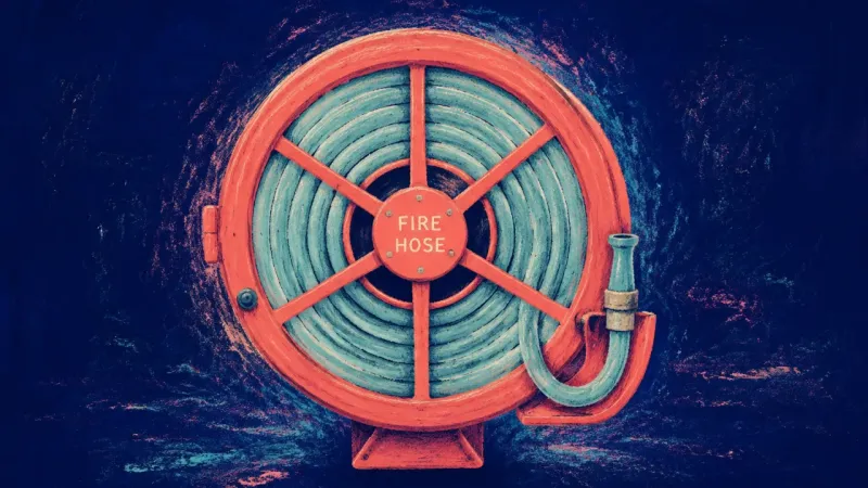 Care Within Capacity A restored fire hose reel with open spokes and even coils, representing caring boundaries, mutual s,
